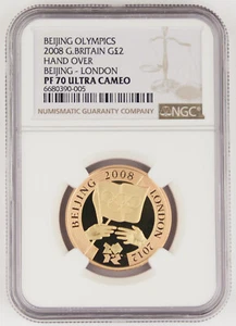 Great Britain 2008 2 Pound 1/2 Oz 22K Gold Proof Coin NGC PF70 Olympics Handover - Picture 1 of 4