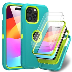 Für iPhone 15 14 13 12 11 Pro Max XR Stoßfeste Robuste Hülle / Hartglas - Bild 1 von 28