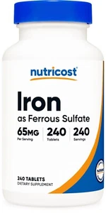 Nutricost Iron (As Ferrous Sulfate) 65mg, 240 Tablets - Non-GMO, Gluten Free - Picture 1 of 5