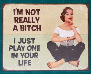 Not Really a Bitch Metal sign 16 x 12 Inches Ladies Lair Man Cave Humour Novelty - Picture 1 of 2