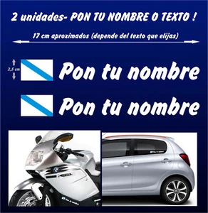 X2 PEGATINAS Bandera de Galicia + Nombre - PERSONALIZABLE -MOTO - COCHE - VINILO - Picture 1 of 14