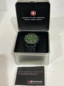 WENGER Swiss Army RAID COMMANDO 12Hr CHRONOGRAPH Men Green Watch W/ New Battery - Picture 1 of 11