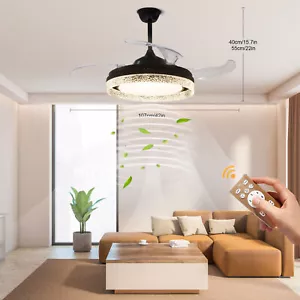 42" 6 Speed Retractable Ceiling Fan with Light Indoor LED Chandelier w / Remote - Picture 1 of 15