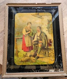 Lithografie Jugendstil Jäger Bergidylle - orig. Wirtshausbild aus Bayern 1900 - Bild 1 von 16