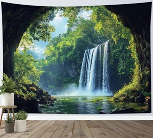 Tapiz de bosque cascada paisaje naturaleza selva para dormitorio sala dormitorio - Imagen 1 de 15