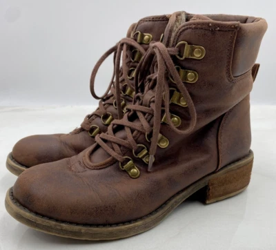 Lucky Brand Boots Womens Sz 6.5 Daxxter Brown Leather w/ Faux Fur Lining Lace Up - Image 1 of 4