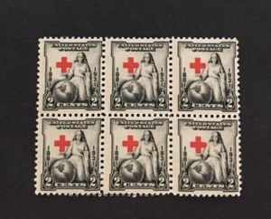US Stamp #702 2 Cent block of 6 stamps Red Cross Color Shifted right Error - Picture 1 of 2