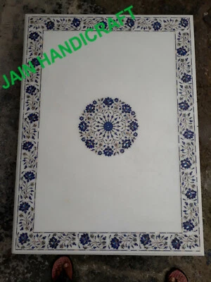 4'x2' white Marble Center coffee Table Top Inlay mosaic blue lapis stone antique - Image 1 of 4