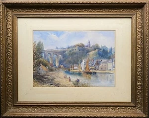 HERMOSA PINTURA ACUARELA ORIGINAL PAISAJE RIBEREÑO SIGLO XIX Att to William Foster? - Imagen 1 de 15