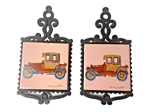 Vintage Car Trivets Set of 2 Hand Painted Cast Iron Kitchen Decor Japan - 1980's - Picture 1 of 6