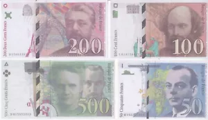 France - lot billets éducatif - 50, 100, 200 et 500 francs - Picture 1 of 10