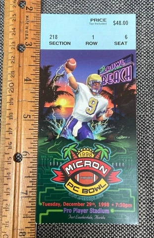 1998 DEC. 29 MICRON BOWL TICKET STUB NORTH CAROLINA VS MIAMI HURRICANES 93022C Cover