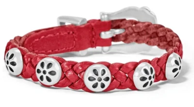 NUEVO CON ETIQUETAS Brighton DAISY BANDIT Plata y Lápiz Labial Rojo Pulsera de Cuero Trenzado $52 Foto 1 de 3