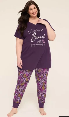 Cacique Comfy Cotton Tunic & Legging PJ Set Purple Pennant Size 22/24 NWT - Image 1 of 4