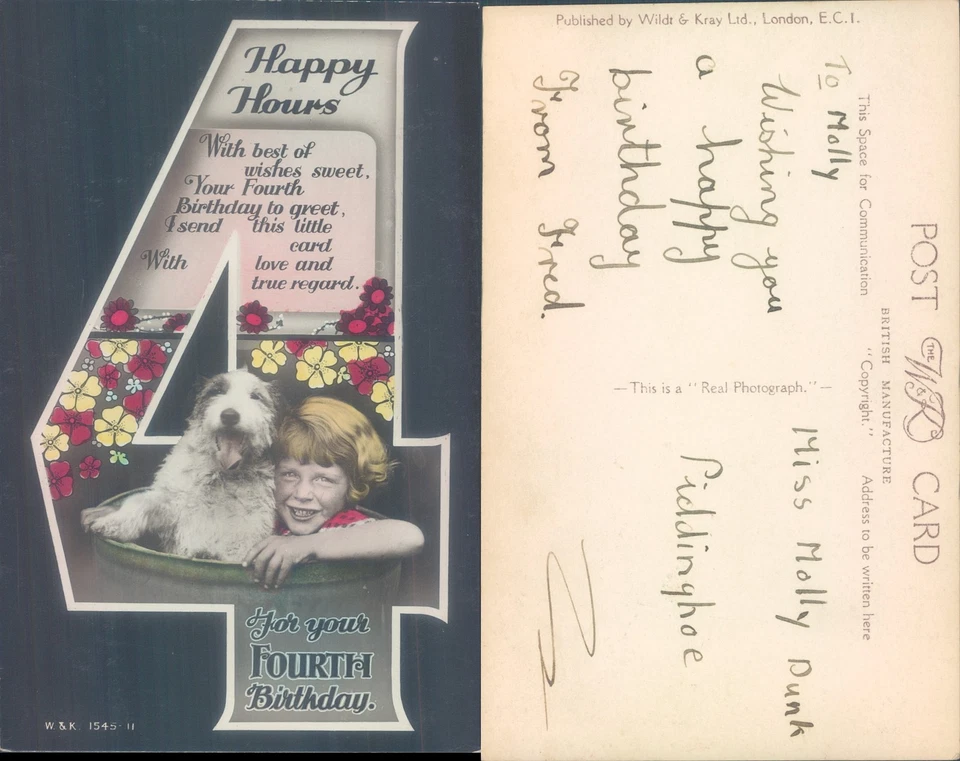 Fourth birthday greeting with child and dog Wildt Kray Ltd Children Infants - Image 1 of 1