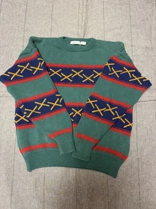 Vintage Claiborne Pullover Herren Med. Weihnachten grün rot Azteken Fair Isle Holiday - Bild 1 von 7