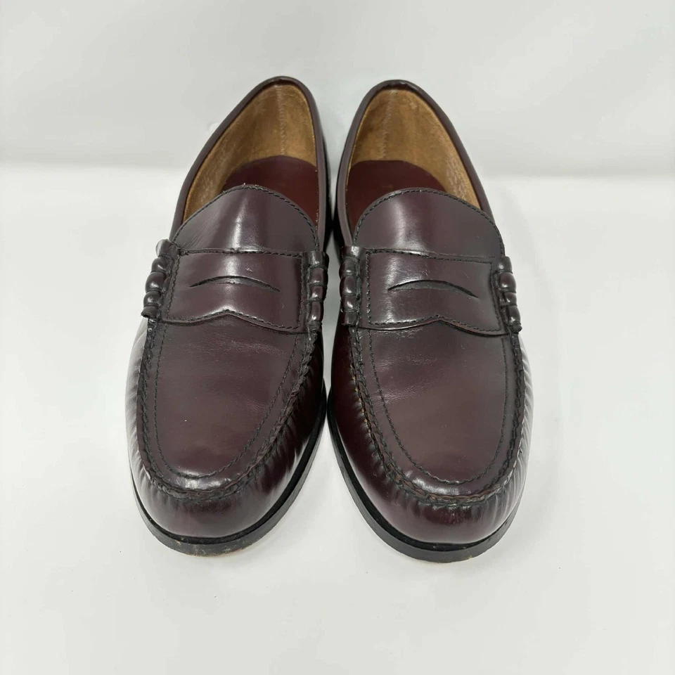 Mocasines TownCraft Burgandy Penny cuero genuino cosido a mano para hombre 9,5D Foto 1 de 4