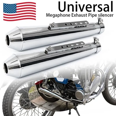 17.6 " inch Megaphone Exhaust Muffler Tube Pipe For Chopper Bobber Custom Chrome - Image 1 of 4