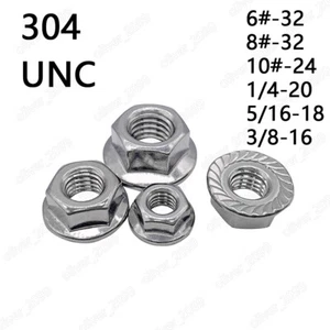 304 Edelstahl Sechskant Flanschmuttern gezahnt Sicherungsmutter 6# 8# 10# 1/4 5/16 3/8 1/2 - Bild 1 von 6