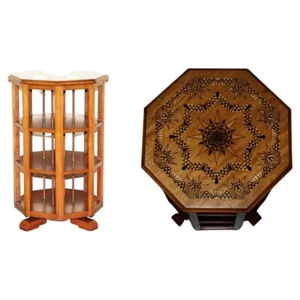 STUNNING BEAUTIFULLY INLAID OCTAGONAL REVOLVING BOOKCASE BOOK TABLE MUST SEE PIC - Picture 1 of 14