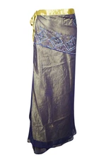 Boho Blue Green Long Wrap Skirt Vintage Embroidery Reversible 2 Layer Skirts
