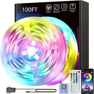 30m 100ft LED Strip Lights Bluetooth Music Sync 5050 RGB Bar Room TV Backlight - Picture 1 of 11