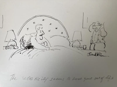 Original cartoon, drawn artwork by John Barton.THE ELASTICITY SEEMS TO HAVE GONE - Image 1 of 3