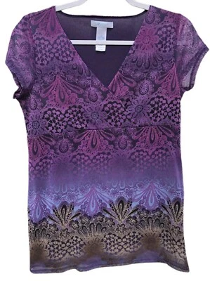 Blusa Top Liz Wear Para Mujer Mediana Manga Corta Cruzada Cuello en V Floral Forrada Foto 1 de 4