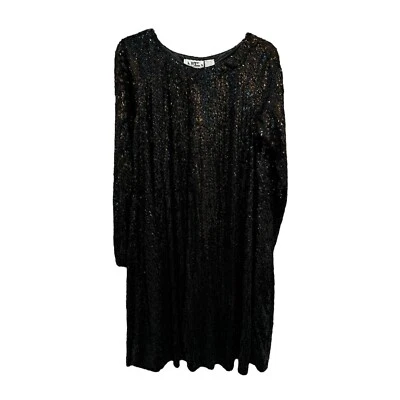 Niteeline 连衣裙女式 14 码黑色亮片拉过式连衣裙长袖 — 第 1/4 张图片