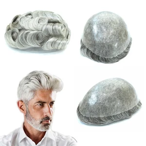 Mens Toupee Human Hair Replacement System Medium Poly Skin V Wig Hairpiece #1B80 - Picture 1 of 6