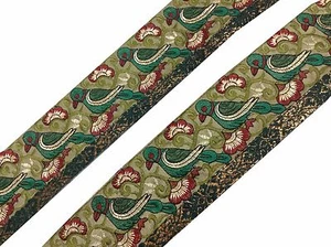 Om Vintage Indian Sari Border Art Silk Woven Green Ribbon Lace Trim 3.2" L119 - Picture 1 of 10