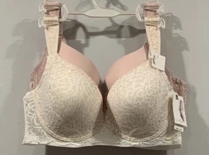 $64 Jessica Simpson Cushion Straps 2 Pack Bra Set Pink/white & Solid Pink Sz 40D - Picture 1 of 6