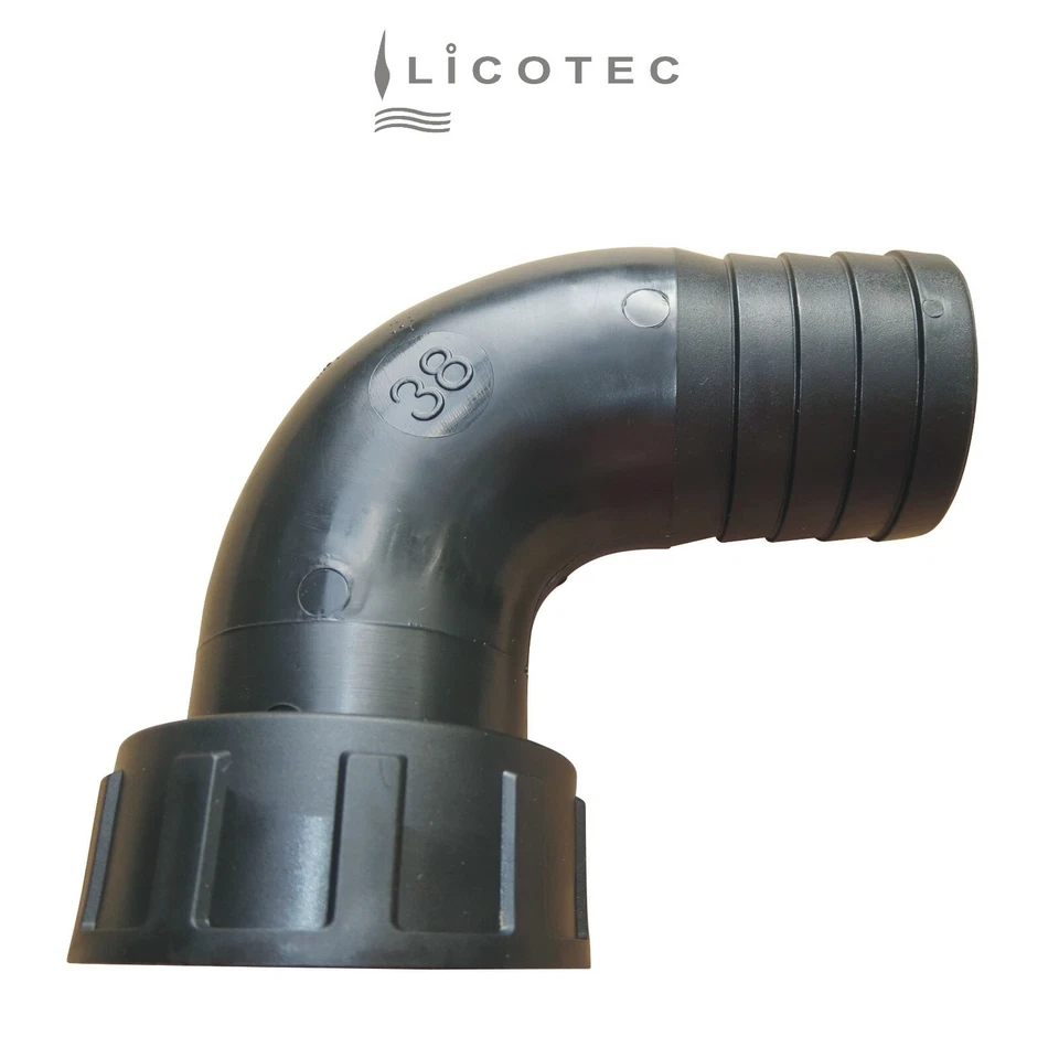 BUCCHI Tubo flessibile angolare di copertura in PP (90° / 1 1/2" IG / tubo 38 mm / EPDM)