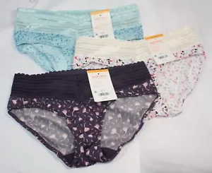 Nuovo set di 3 mutandine WARNER'S no muffin top HIPSTER VIOLA FLOREALE VERDE AVORIO - Foto 1 di 3