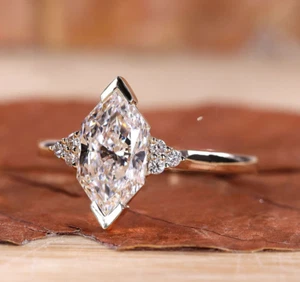 Women Ring IGI GIA lab Grown Certified Diamond 1.8 Carat Marquise 14k White Gold - Picture 1 of 11