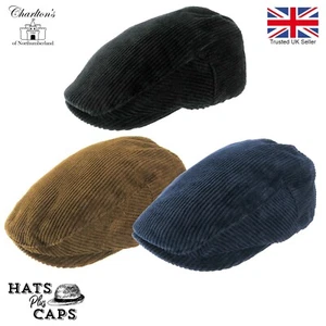 Cord Flat Cap 100% Cotton Corduroy Peaked Hat Fully Lined - Picture 1 of 10