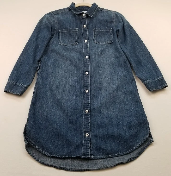 Old Navy Shirt Dress Girl's Large L Blue Long Sleeves Pockets Chambray Casual - Image 1 of 4