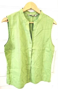 Ladies New Kim Rogers 100% Linen Large Green Sleeveless Button Up Tunic Shirt - Picture 1 of 5