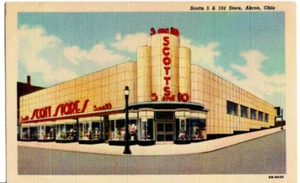 CARTOLINA Scotts 5 e 10 centesimi negozio Akron Ohio vecchia vintage 0150 - Foto 1 di 2
