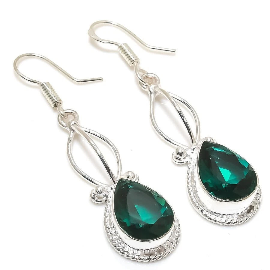 Mint Tourmaline Gemstone Handmade 925 Sterling Silver Jewelry Earring Size 2.10" - Image 1 of 1