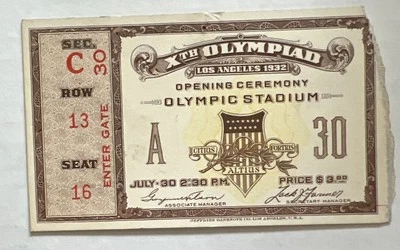 Xth OLYMPIAD LOS ANGELES 1932 Opening Ceremony Olympic Stadium Stub VGC - Image 1 of 4