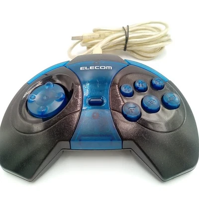 Elecom USB PC Gaming Controller Black & Transparent Blue Japanese Untested - Image 1 of 4