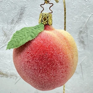 VTG Inge-Glas Sugared Peach Fruit Blown Glass Christmas Ornament Germany 2.75” - Picture 1 of 14
