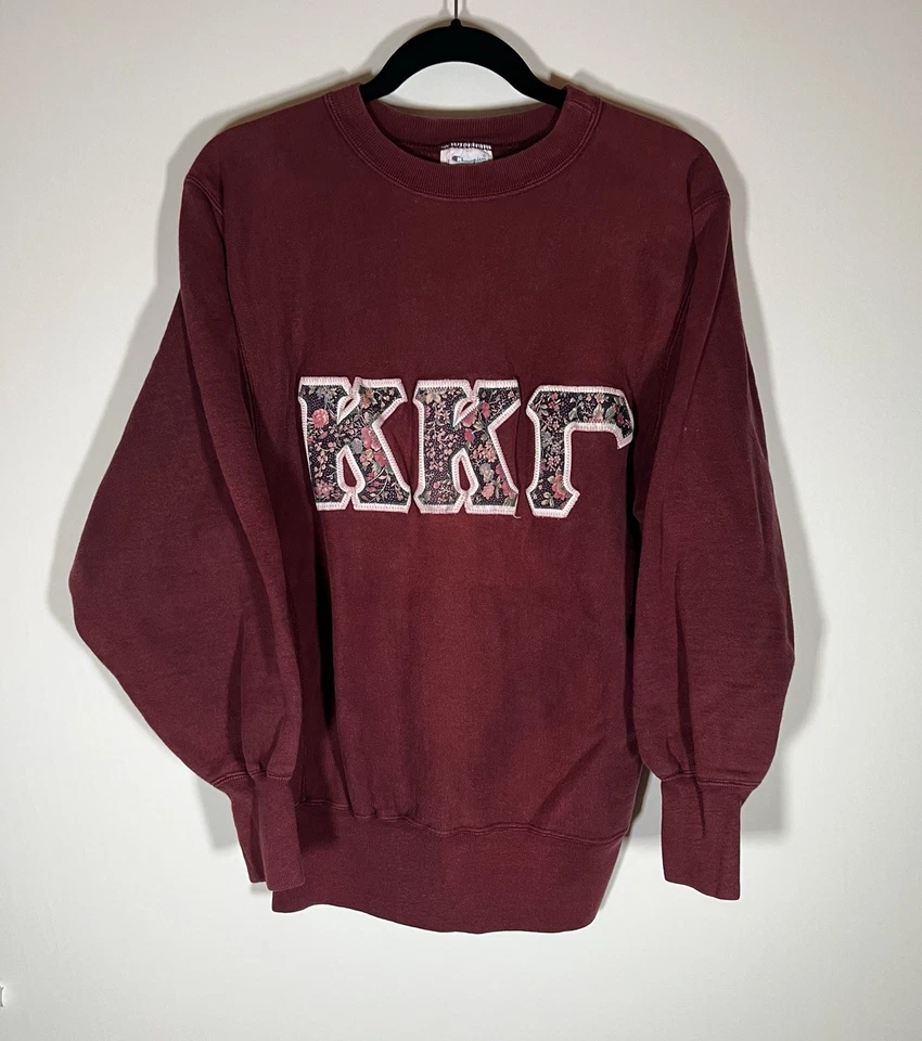 Sudadera floral vintage años 80 Champion granate tejido inverso Kappa Kappa Gamma L Foto 1 de 4