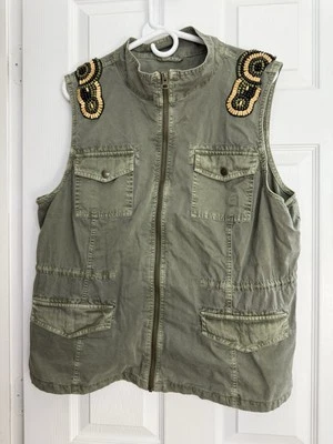Chaleco para mujer RUFF HEWN XL verde utilitario ejército adorno con cuentas bolsillos  Foto 1 de 4