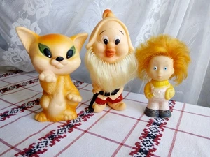 Vintage rubber toys Fox, dwarf and boy 70-80s USSR - Picture 1 of 8