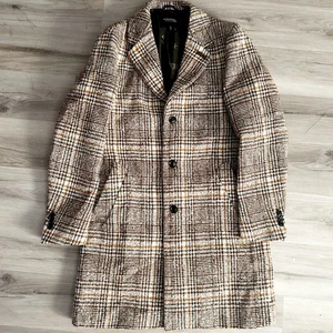 Scotch & Soda Single Breasted Knit Overcoat Brown, Tan & White Mens Size Medium - Picture 1 of 12
