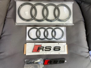 Juego Combo Rejilla Malla Delantera y Trasera Audi RS6 ANILLO Negro Brillante Insignia Adhesivo - Imagen 1 de 7