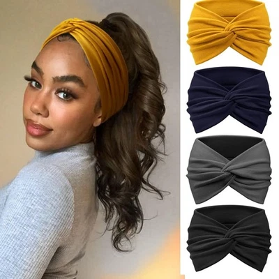 Diadema de yoga con turbante elástico de moda lisa 4 piezas envoltura para el cabello Foto 1 de 4