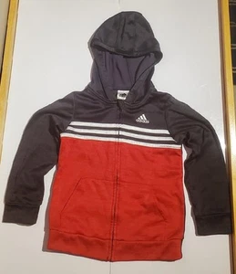 ADIDAS JACKET Hooded front zipper sports outerwear Black Red White Kids Size 6 - Picture 1 of 5